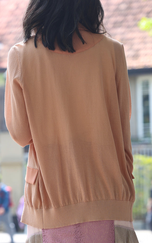 Pink Lightweight Chiffon-Knit Contrast Blazer Cardigan