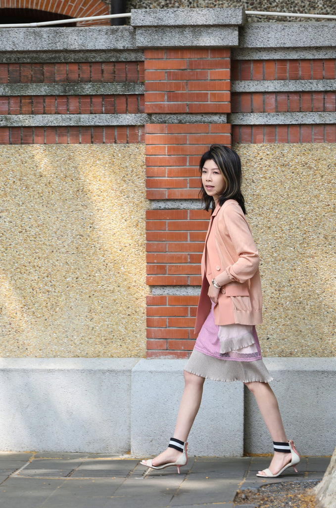 Pink Lightweight Chiffon-Knit Contrast Blazer Cardigan