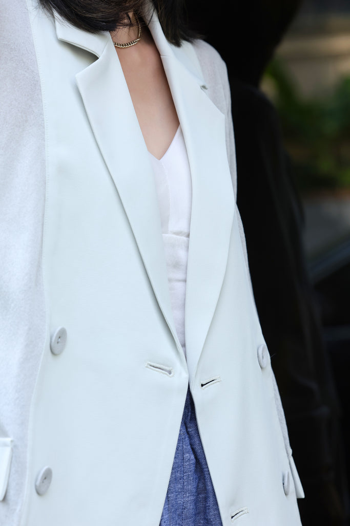 Grey Lightweight Chiffon-Knit Contrast Blazer Cardigan