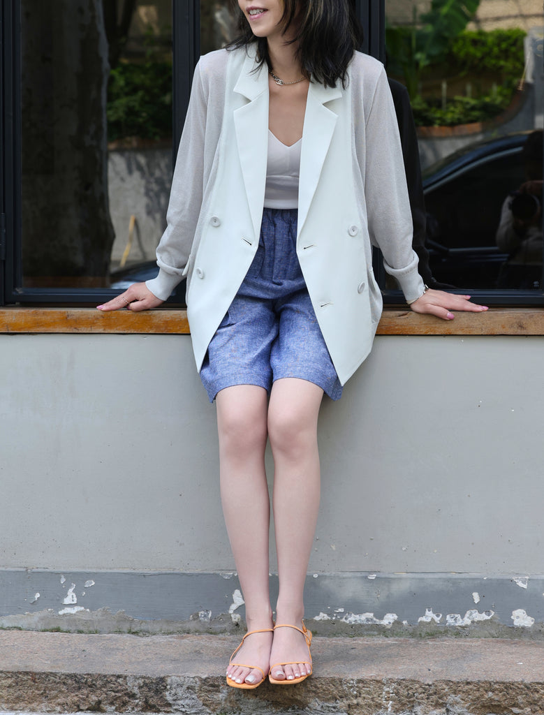 Grey Lightweight Chiffon-Knit Contrast Blazer Cardigan