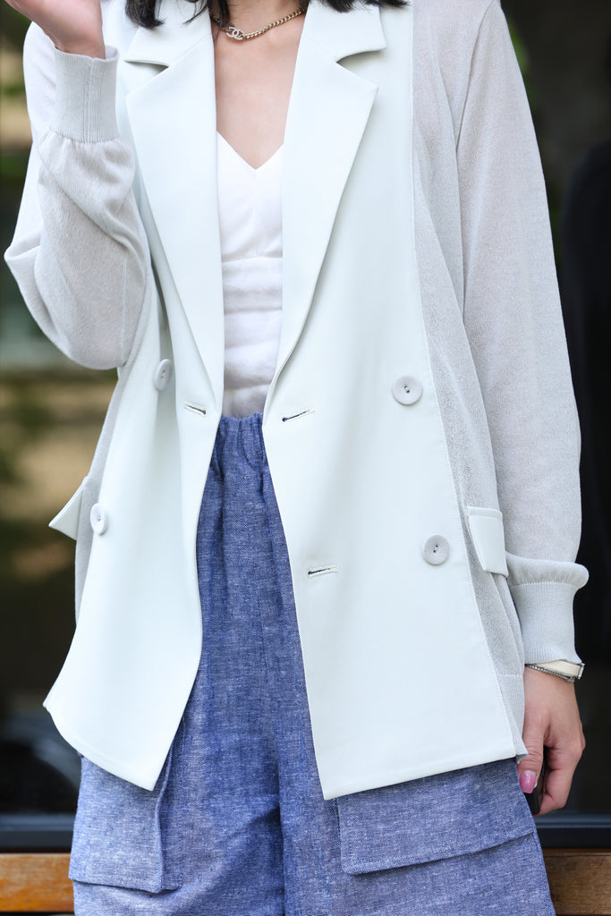 Grey Lightweight Chiffon-Knit Contrast Blazer Cardigan