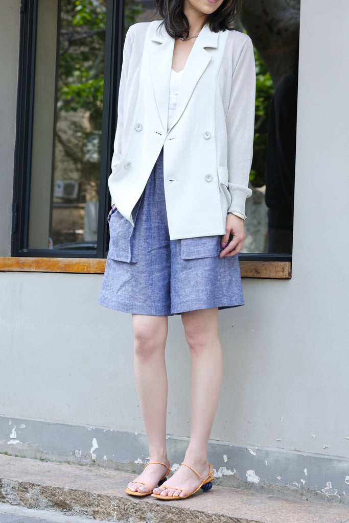 Grey Lightweight Chiffon-Knit Contrast Blazer Cardigan