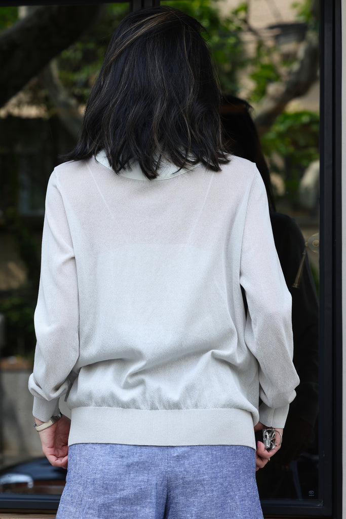 Grey Lightweight Chiffon-Knit Contrast Blazer Cardigan