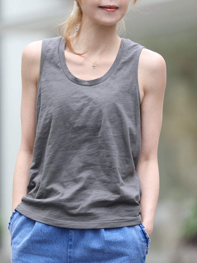 Ash Grey Sleeveless Soft Drape Layering Tank Top
