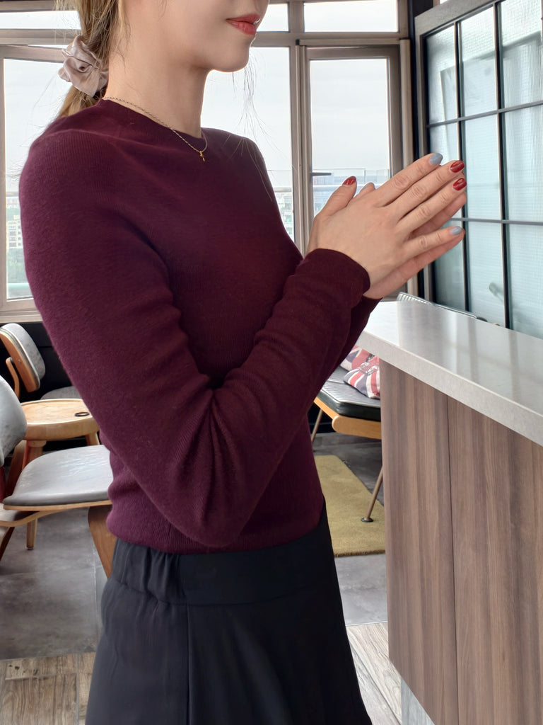 Cherry Burgundy Pure Merino Wool Signature Essential Jumper