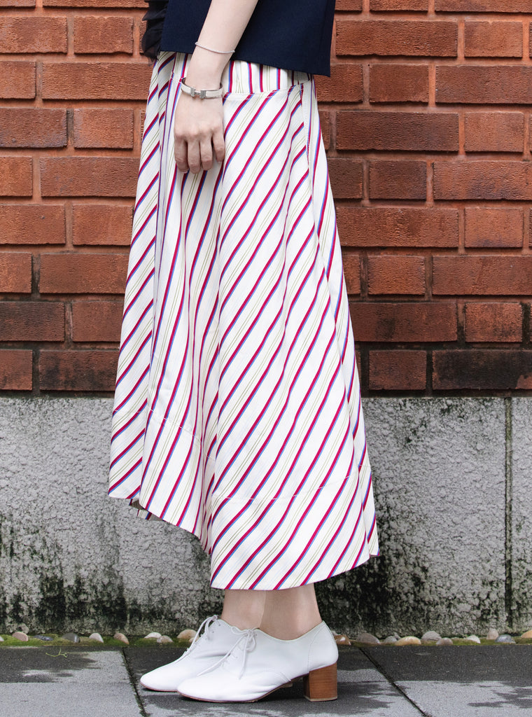 Striped Seam Detail Paneled A-Line Maxi High/ Low Skirt