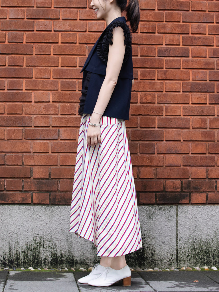 Striped Seam Detail Paneled A-Line Maxi High/ Low Skirt