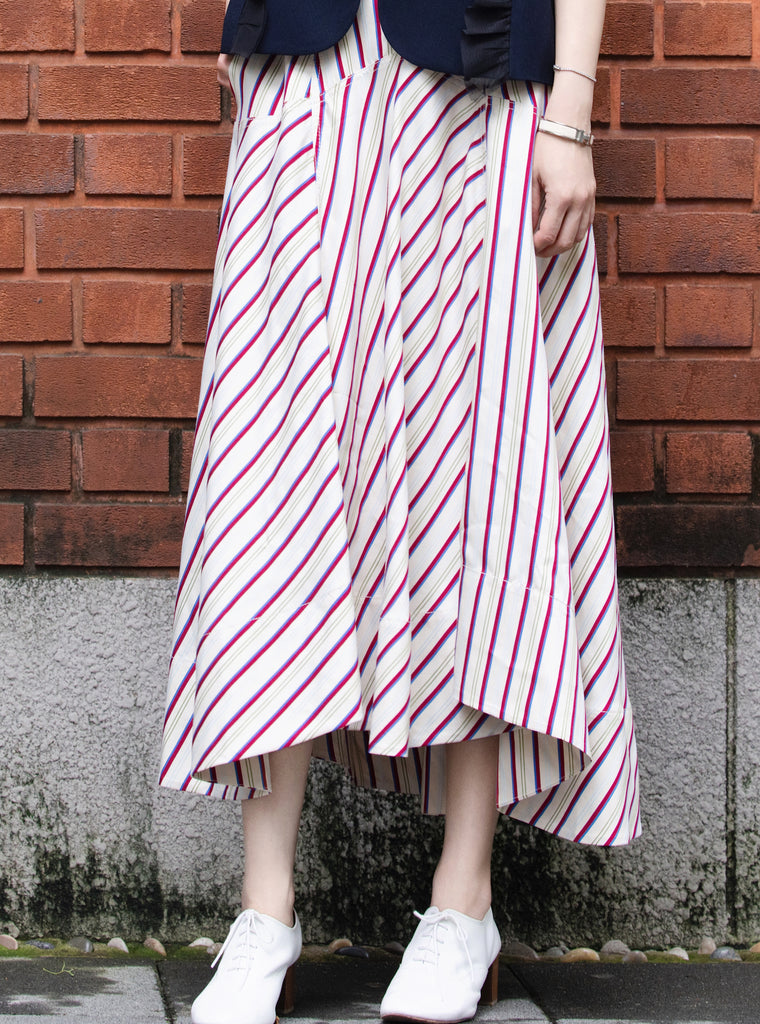 Striped Seam Detail Paneled A-Line Maxi High/ Low Skirt