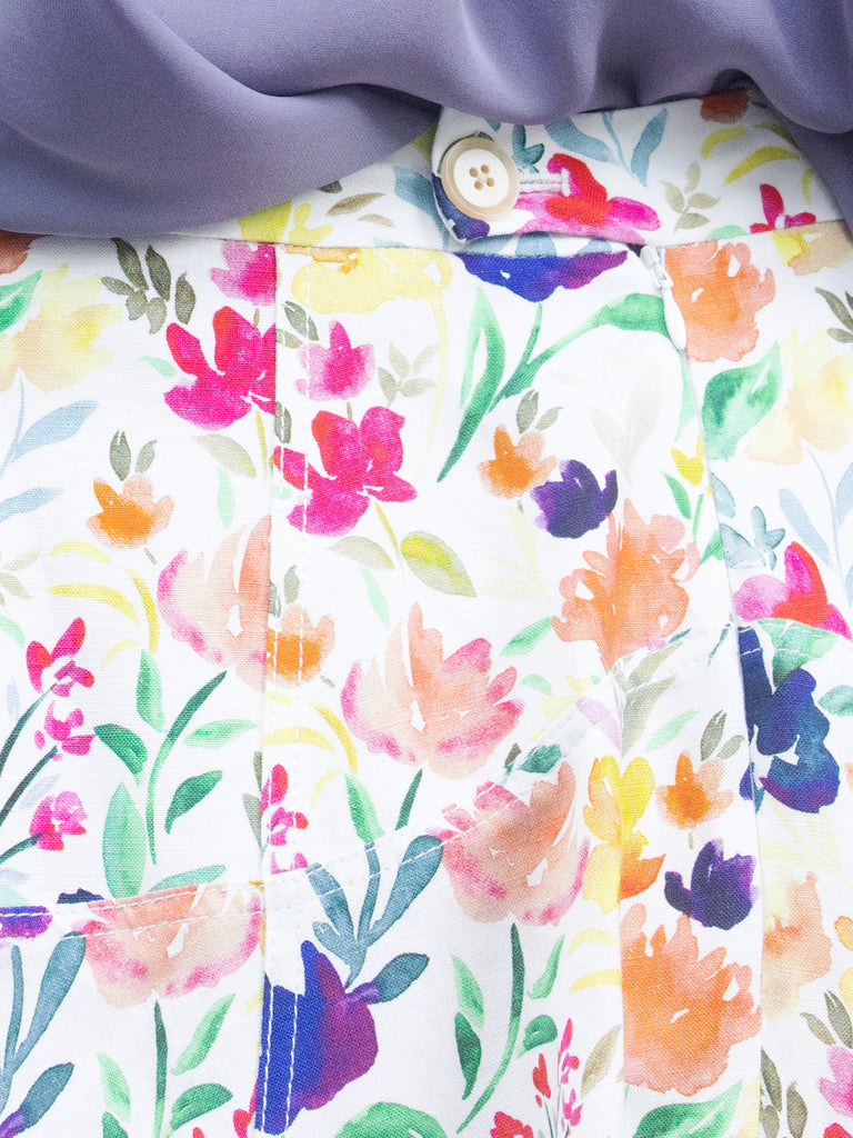 Floral Seam Detail Paneled A-Line Maxi High/ Low Skirt