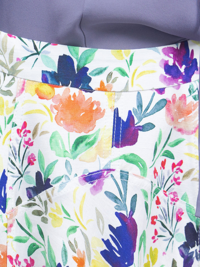 Floral Seam Detail Paneled A-Line Maxi High/ Low Skirt