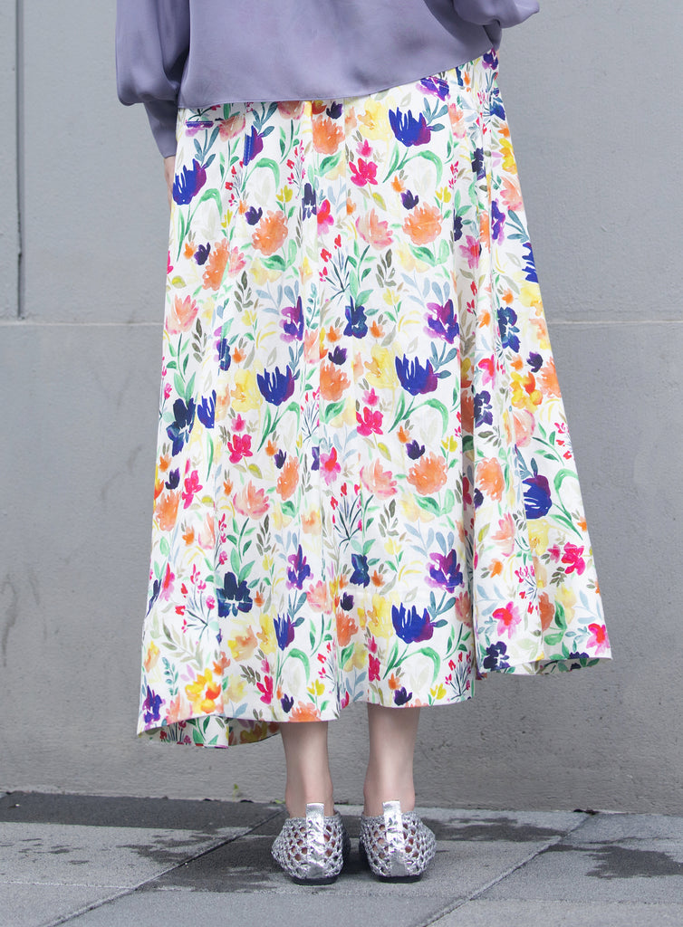 Floral Seam Detail Paneled A-Line Maxi High/ Low Skirt