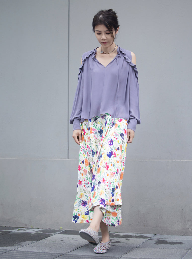 Floral Seam Detail Paneled A-Line Maxi High/ Low Skirt