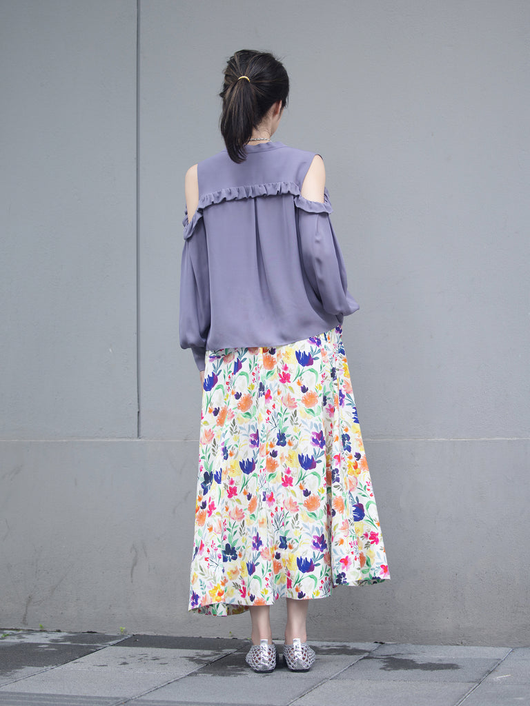 Floral Seam Detail Paneled A-Line Maxi High/ Low Skirt