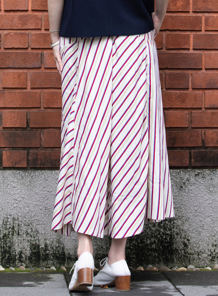 Striped Seam Detail Paneled A-Line Maxi High/ Low Skirt
