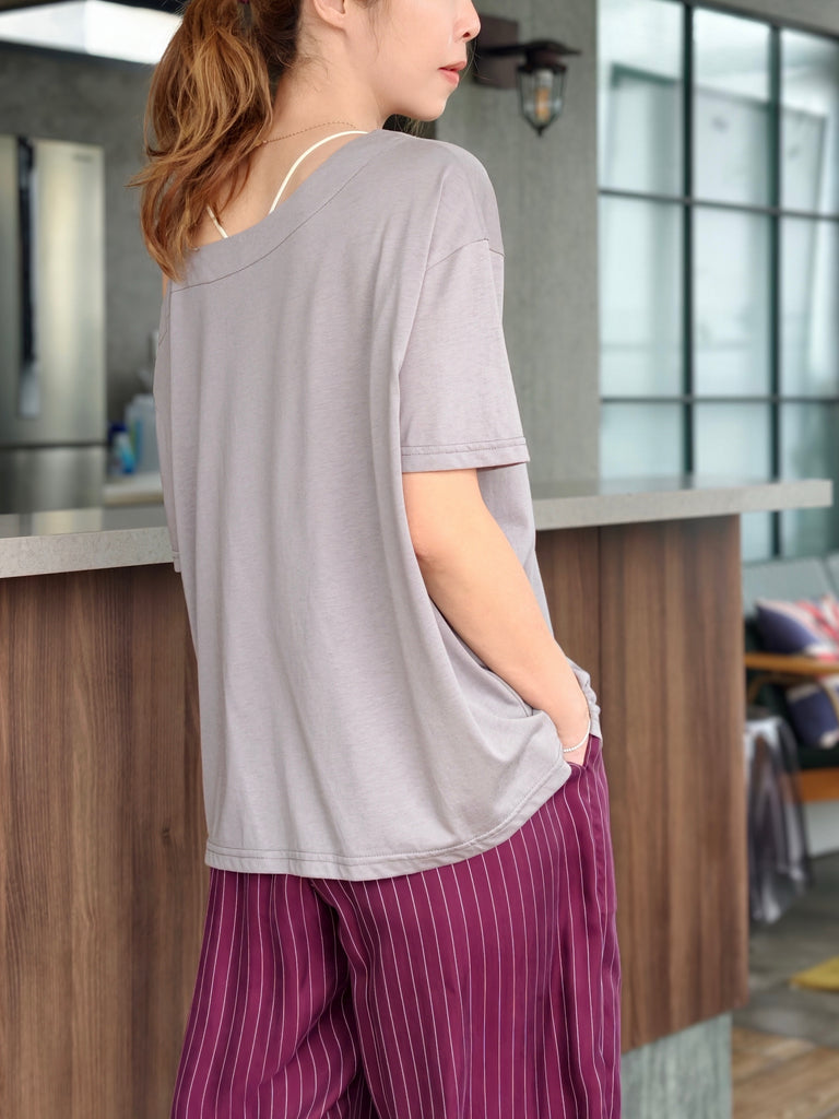 Grey Asymmetric Cold Shoulder "Love TYNVIE" Logo Tee