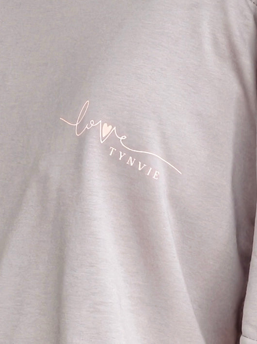 Grey Asymmetric Cold Shoulder "Love TYNVIE" Logo Tee