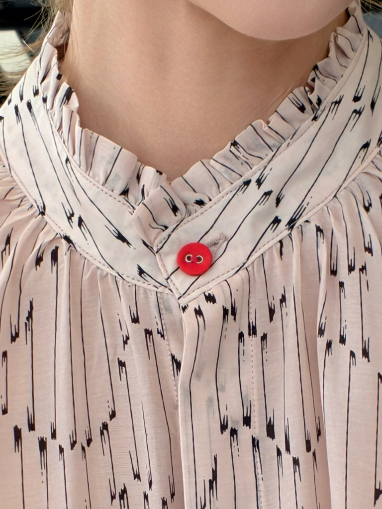 Blush Pink Striped Knot Detail Balloon Sleeve Longline Blouse