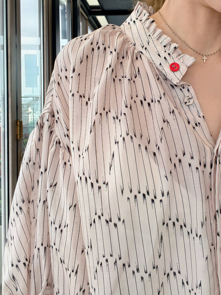Blush Pink Striped Knot Detail Balloon Sleeve Longline Blouse