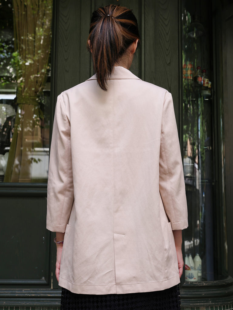 Beige Khaki Quarter Sleeve Open Front Unlined Blazer