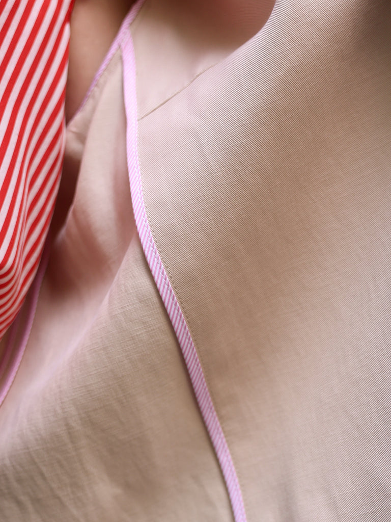 Beige Khaki Quarter Sleeve Open Front Unlined Blazer