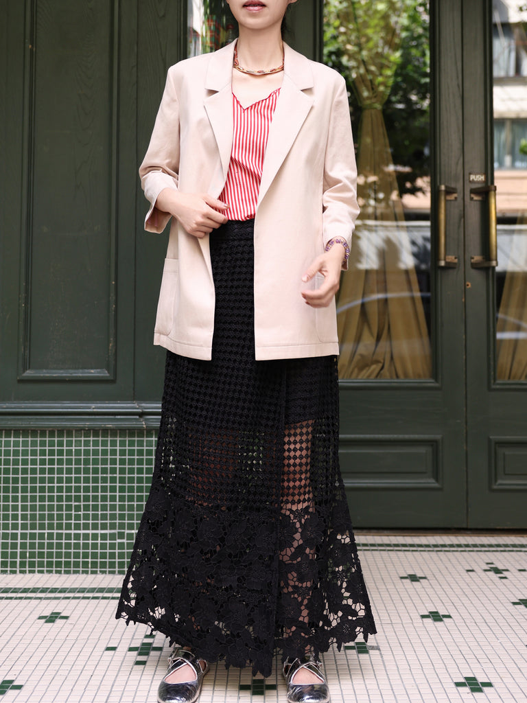 Beige Khaki Quarter Sleeve Open Front Unlined Blazer