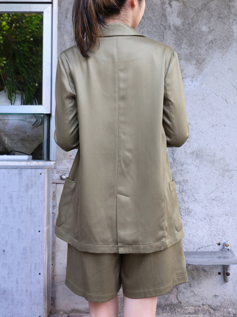 Army Green Quarter Sleeve Open Front Unlined Blazer