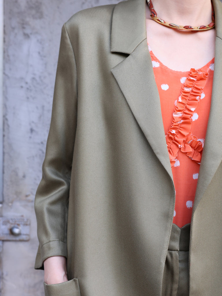 Army Green Quarter Sleeve Open Front Unlined Blazer