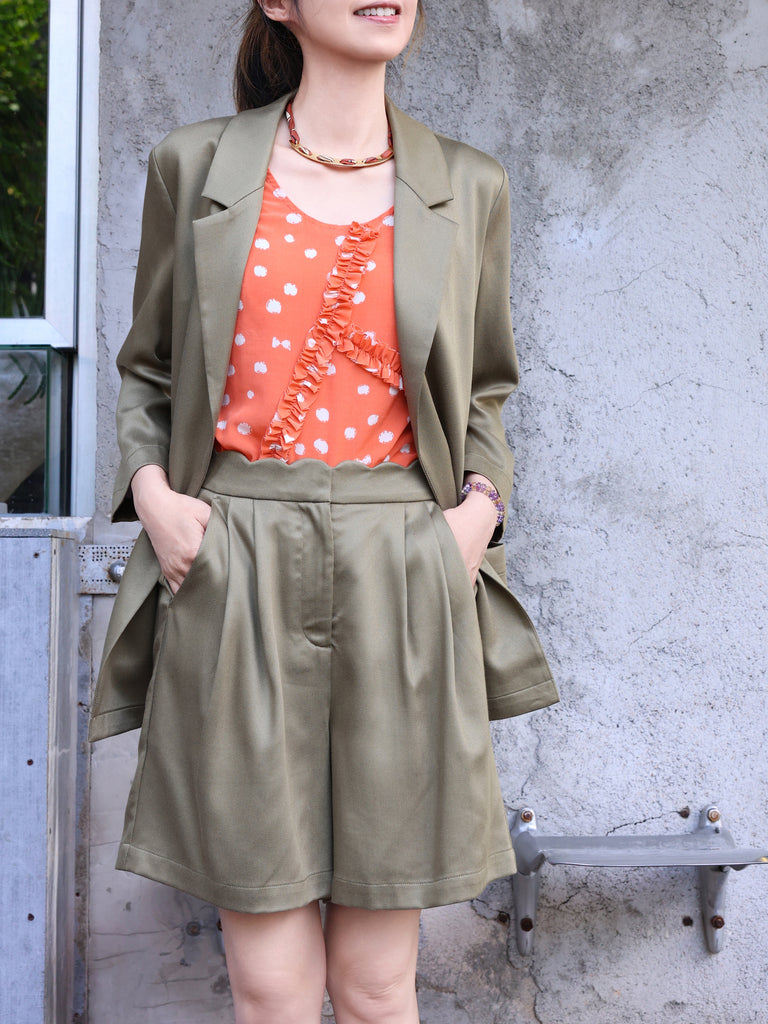 Army Green Quarter Sleeve Open Front Unlined Blazer