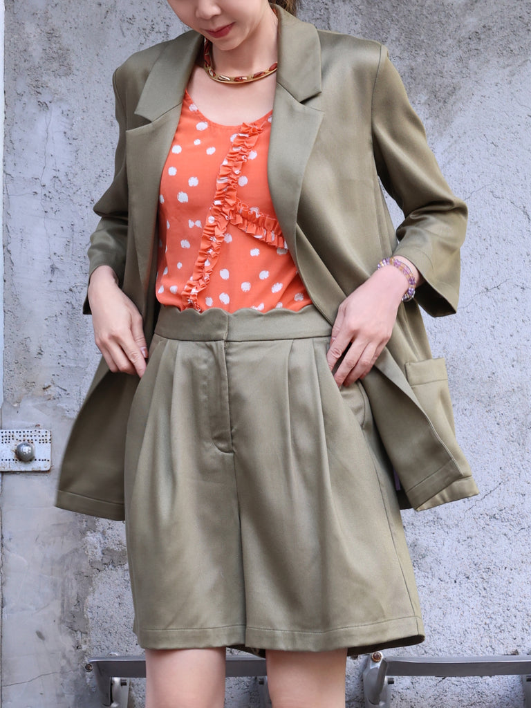 Army Green Quarter Sleeve Open Front Unlined Blazer