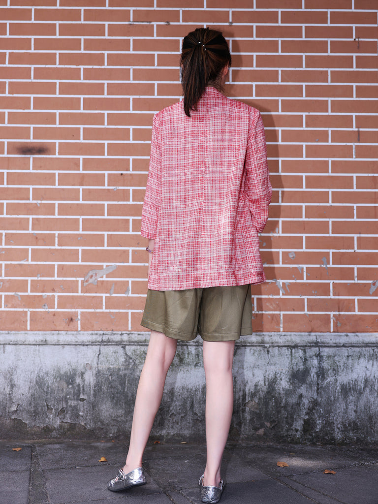 Army Green Scalloped Waist Pleated A-Line Shorts