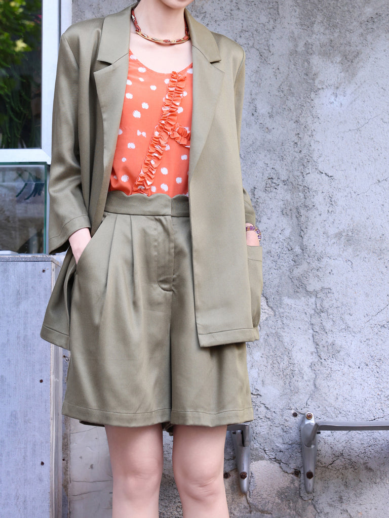 Army Green Quarter Sleeve Open Front Unlined Blazer