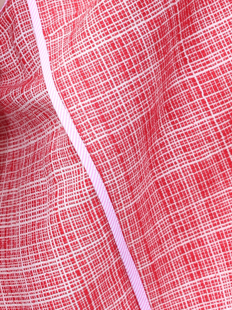 Red Checked Quarter Sleeve Open Front Unlined Blazer