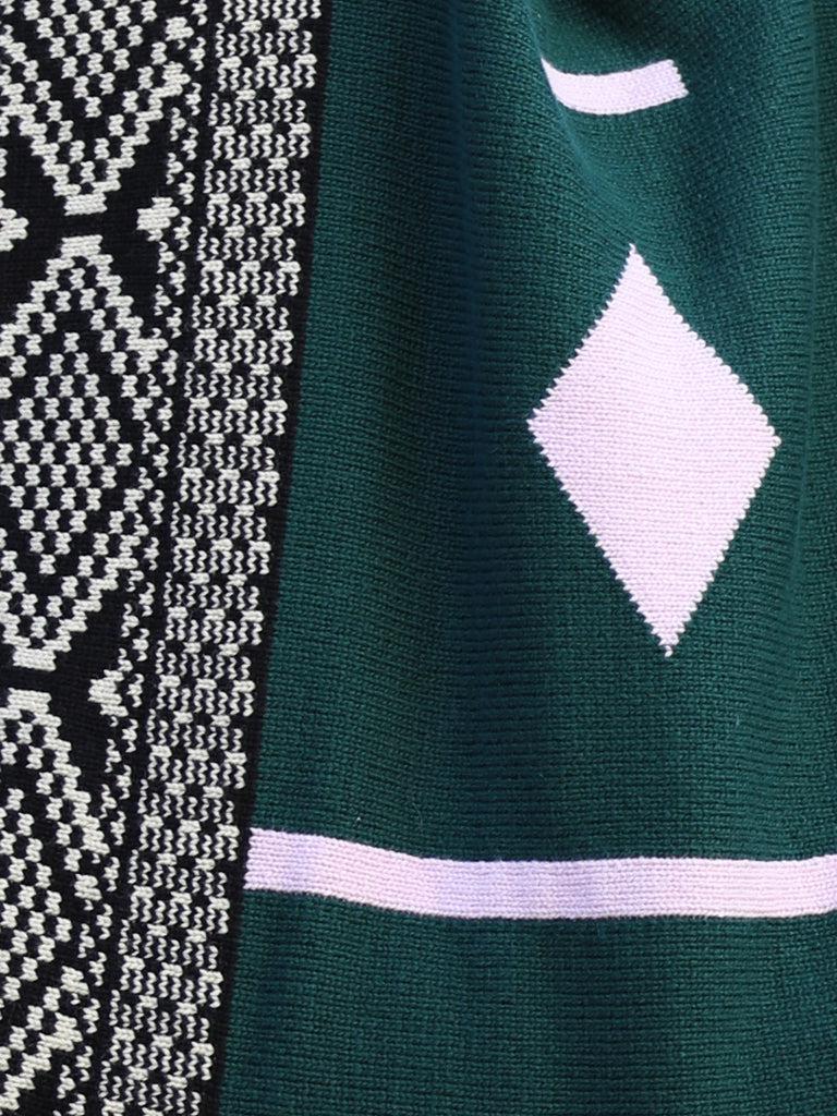 Geometric Pattern Contrast Border Knitted Everyday Tote