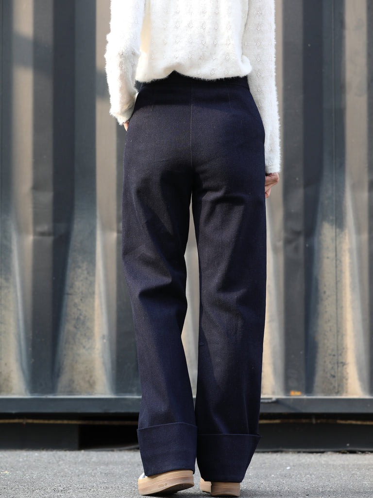 Deep Navy Folded-Hem Straight-Leg Wool Trousers