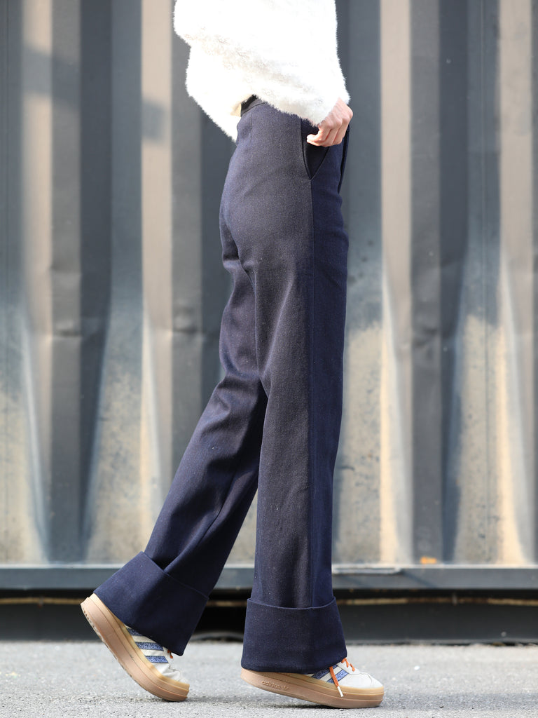 Deep Navy Folded-Hem Straight-Leg Wool Trousers