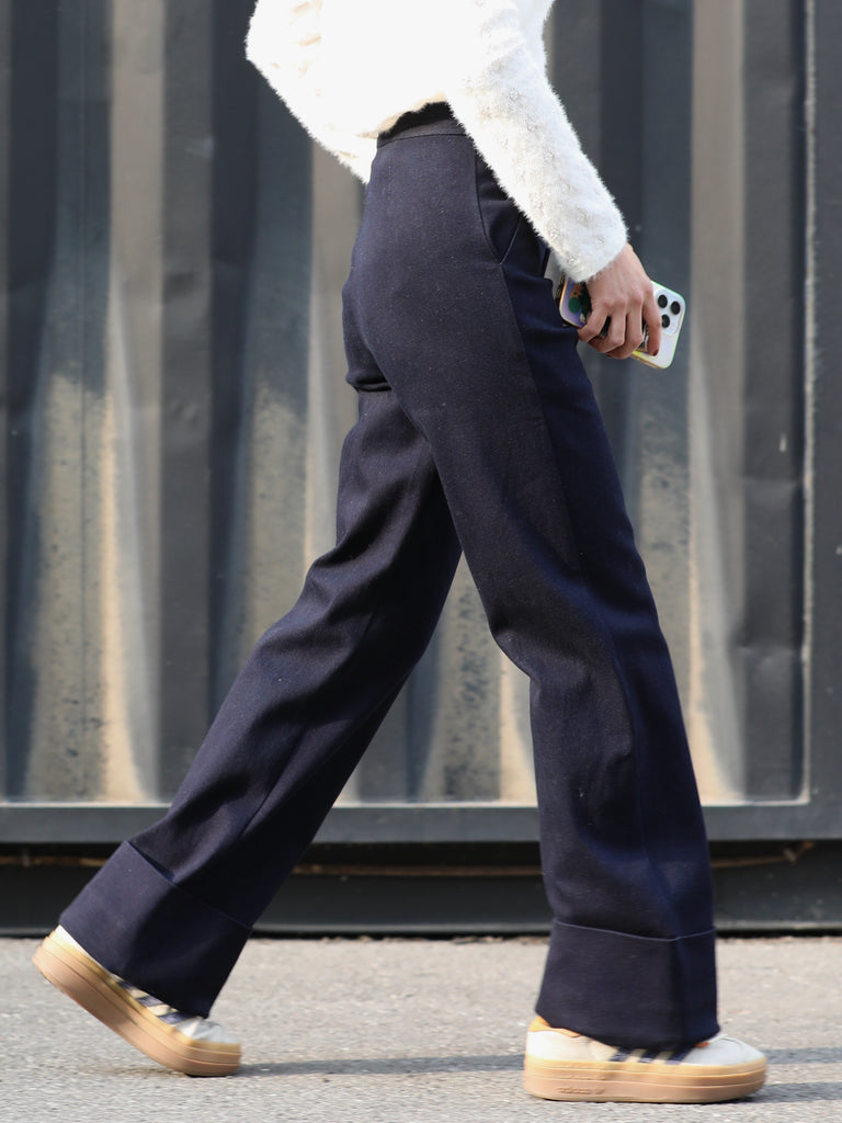 Deep Navy Folded-Hem Straight-Leg Wool Trousers