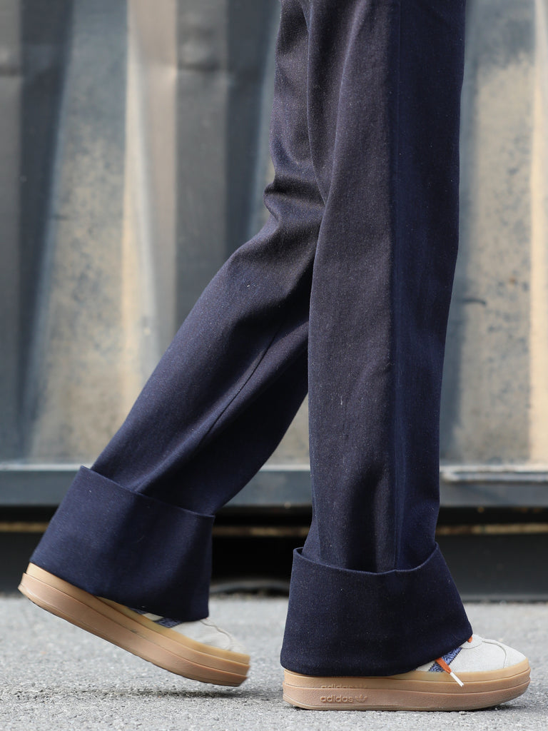 Deep Navy Folded-Hem Straight-Leg Wool Trousers