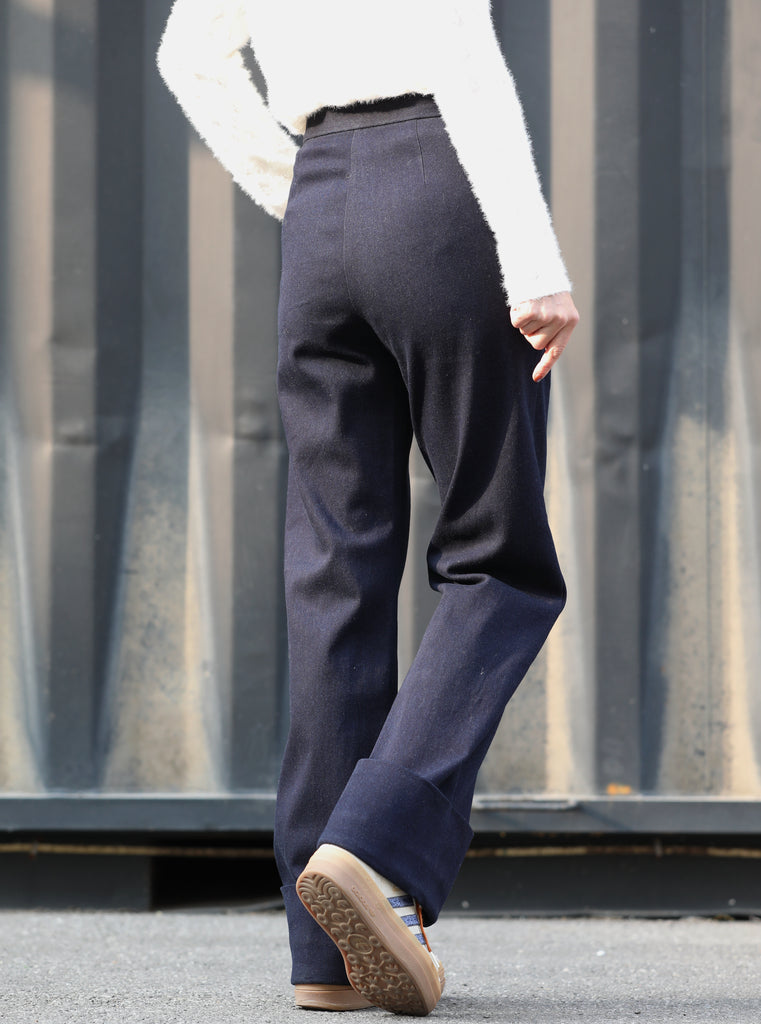 Deep Navy Folded-Hem Straight-Leg Wool Trousers