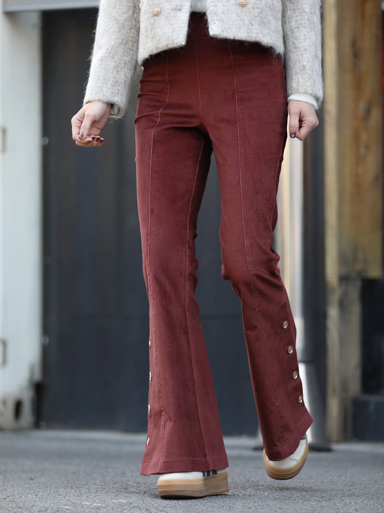 New Colour! Brick Red Flare Leg Pull On Button Pants