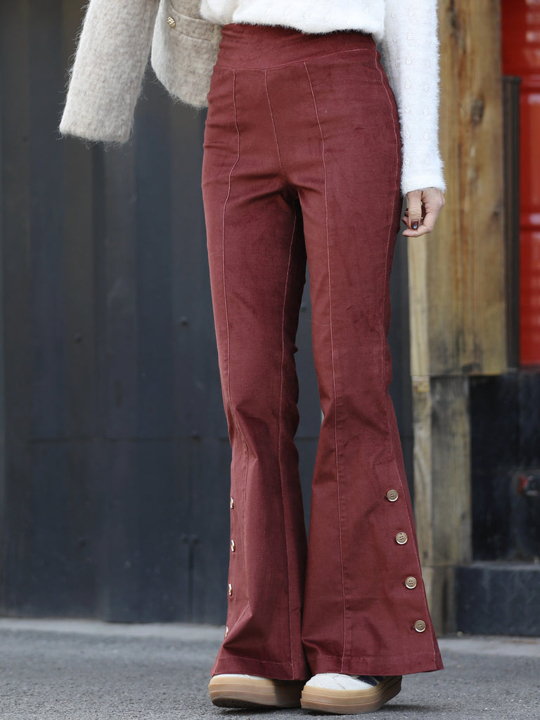New Colour! Brick Red Flare Leg Pull On Button Pants