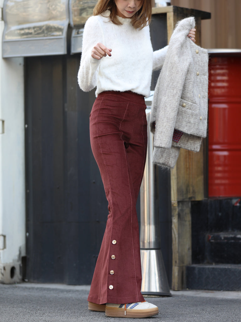 New Colour! Brick Red Flare Leg Pull On Button Pants