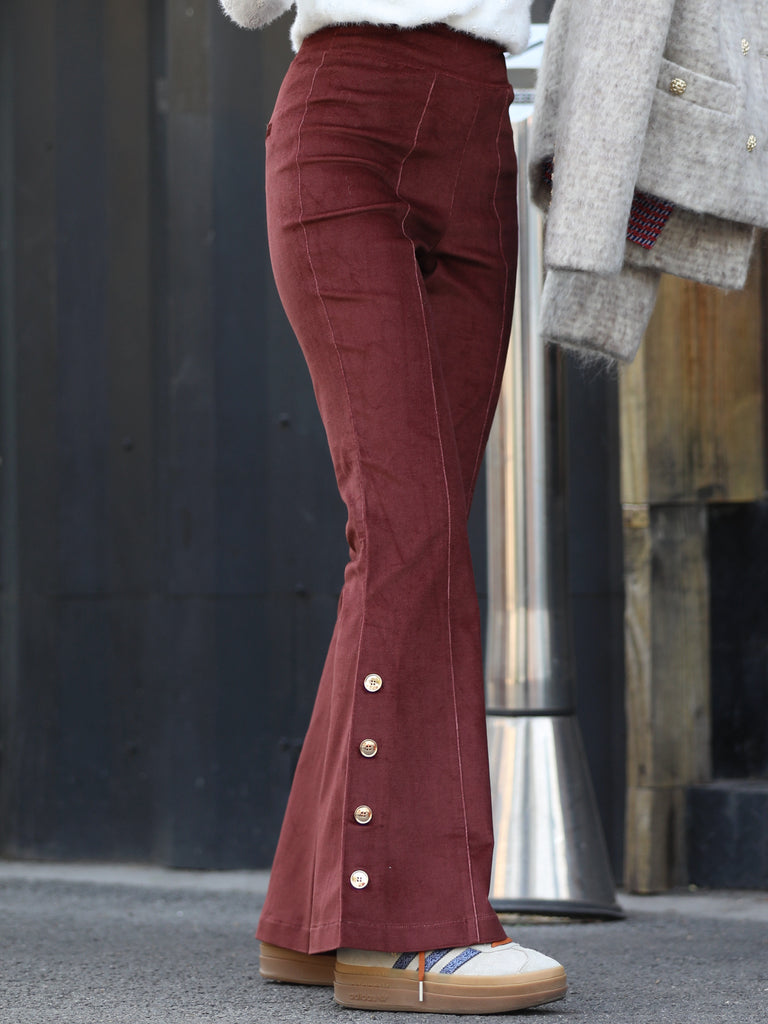 New Colour! Brick Red Flare Leg Pull On Button Pants