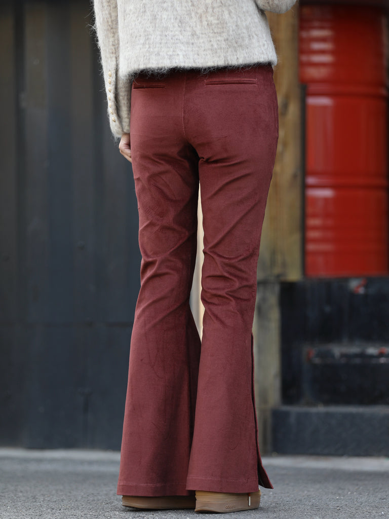 New Colour! Brick Red Flare Leg Pull On Button Pants