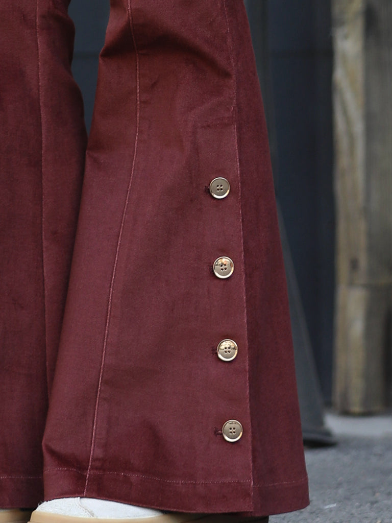 New Colour! Brick Red Flare Leg Pull On Button Pants