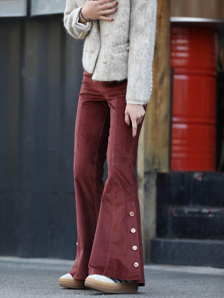 New Colour! Brick Red Flare Leg Pull On Button Pants