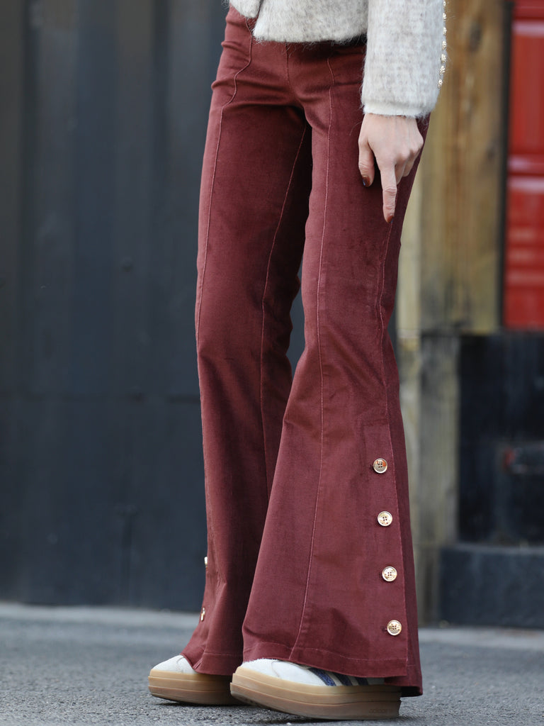 New Colour! Brick Red Flare Leg Pull On Button Pants
