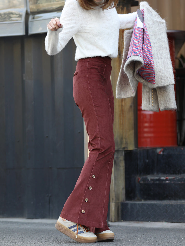 New Colour! Brick Red Flare Leg Pull On Button Pants