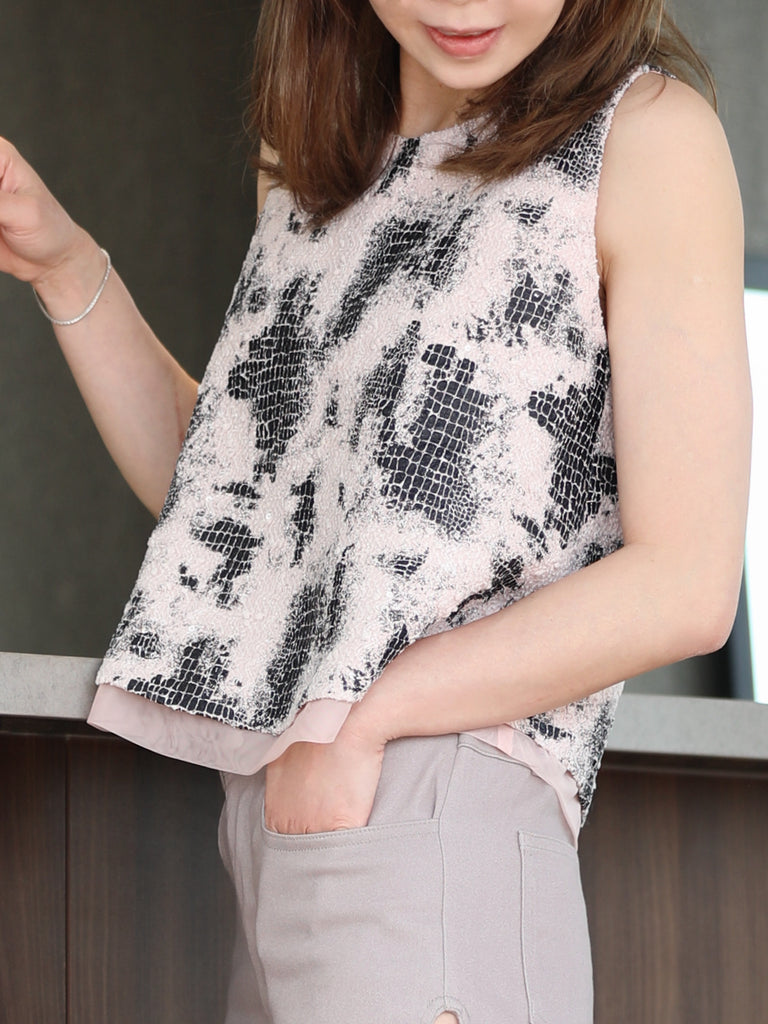 Blush Jacquard Organza Layered Swing Silhouette Tank Top