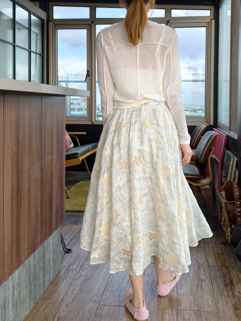 Ivory Delicate Diamond Lattice Knit Unique Button Cardigan