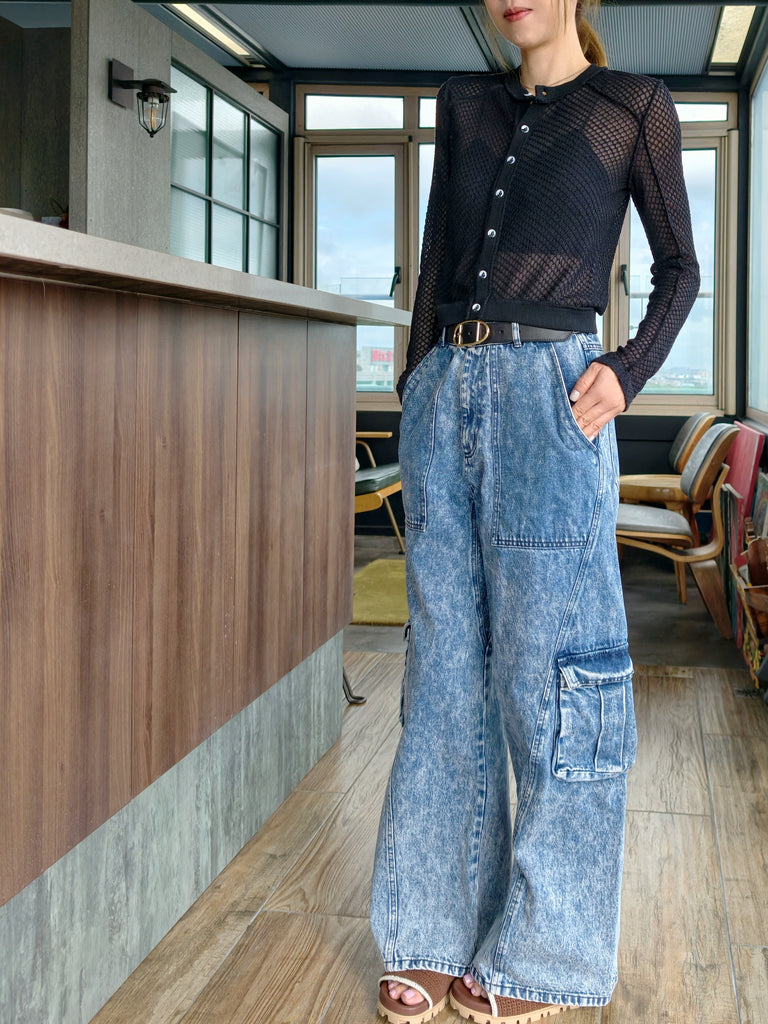 Black Delicate Diamond Lattice Knit Unique Button Cardigan